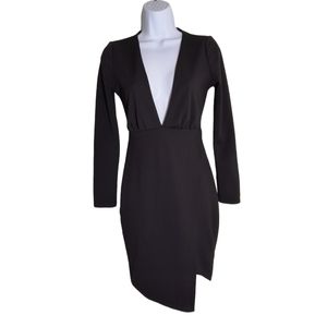 Lulu's Black Long Sleeve Plunge Bodycon cocktail Dress XS